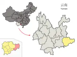 雲南省中の富寧県の位置