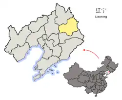 遼寧省中の撫順市の位置