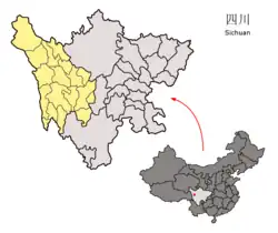 四川省中のカンゼ・チベット族自治州の位置