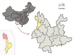 雲南省中の貢山県の位置