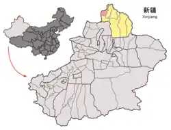 新疆ウイグル自治区の中のカバ県の位置