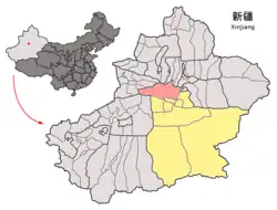 バインゴリン自治州の中の和静県の位置