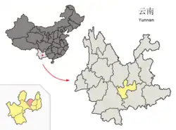 玉渓市中の紅塔区の位置