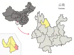 雲南省中の華坪県の位置