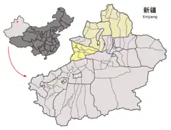 新疆ウイグル自治区の中のイリ州の位置