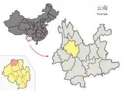 雲南省中の剣川県の位置