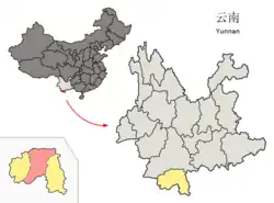 雲南省中の景洪市の位置