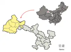 甘粛省中の酒泉市の位置