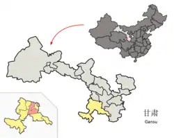 甘粛省中の卓尼県の位置