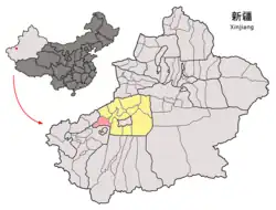 新疆ウイグル自治区中のカルビン県の位置