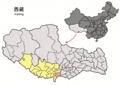 チベット自治区の中のカンマル県の位置