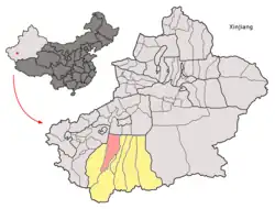 新疆ウイグル自治区中の墨玉県の位置