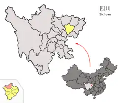 南充市の中の閬中市の位置