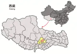 チベット自治区の中のルンドゥプ県の位置