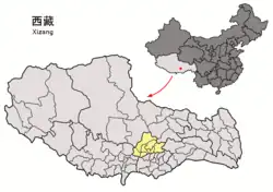 チベット自治区中のラサ市の位置