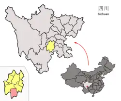 楽山市中の馬辺彝族自治県の位置