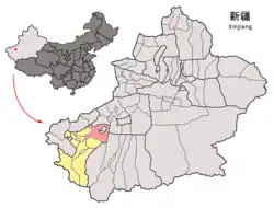 カシュガル地区中のマラルベシ県の位置
