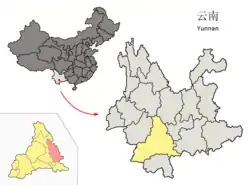 雲南省中の墨江県の位置