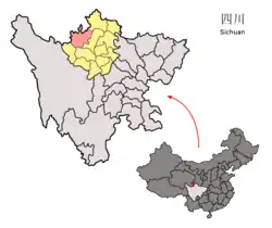 四川省中の阿壩県の位置
