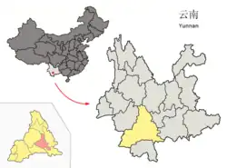 雲南省中の寧洱県の位置