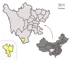 四川省中の攀枝花市の位置