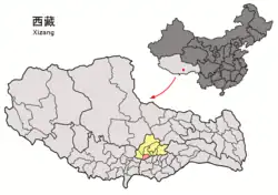 チベット自治区の中のチュシュル県の位置
