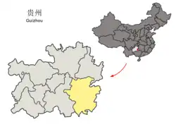貴州省中の黔東南州の位置