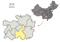 貴州省中の黔南州の位置
