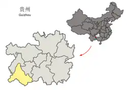 貴州省中の黔西南州の位置