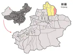 新疆ウイグル自治区の中のチンギル県の位置