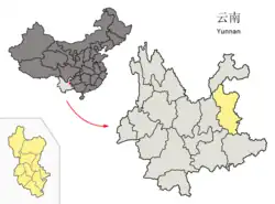 雲南省中の曲靖市の位置