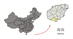 海南島中の三亜市の位置