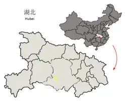 湖北省中の沙市市の位置