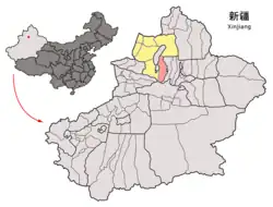 新疆ウイグル自治区の中の沙湾市の位置