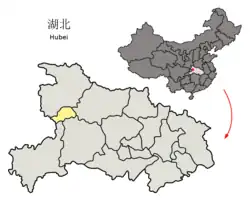 湖北省中の神農架林区の位置
