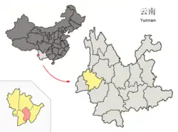 雲南省中の施甸県の位置