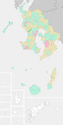 下伊集院村の位置図。地図は1950年時点