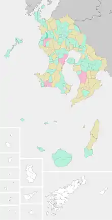下東郷村の位置図。地図は1950年時点。