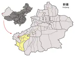 カシュガル地区中の疏附県の位置