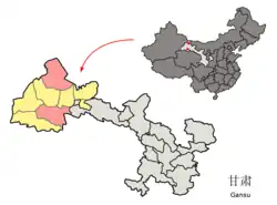 酒泉市中の粛北県の位置
