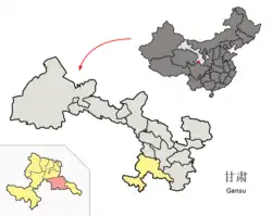 甘粛省中のテウォ県の位置