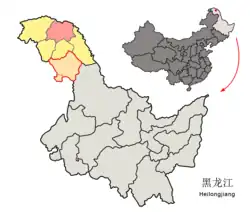 大興安嶺地区中の塔河県の位置