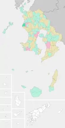 高江村の位置図。地図は1950年時点。