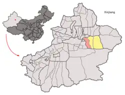 トルファン市中のトクスン県の位置
