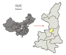 陝西省中の銅川市の位置
