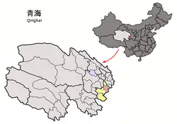 黄南チベット族自治州中の同仁市の位置