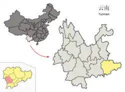雲南省中の文山市の位置