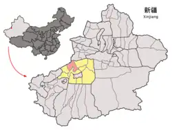 新疆ウイグル自治区中のオンスー県の位置