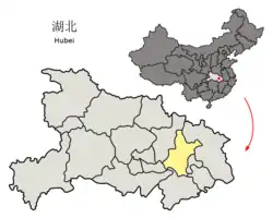 湖北省中の武漢市の位置