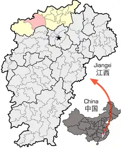 九江市中の武寧県の位置